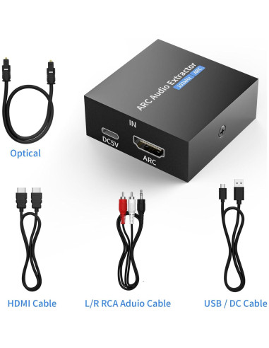 Extractor de Audio HDMI ARC Tihokile a Óptico 192KHz 3.5mm