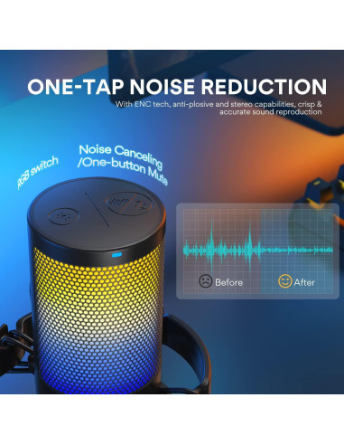 Micrófono USB MAONO DM20 para Gaming con RGB y Cancelación de Ruido