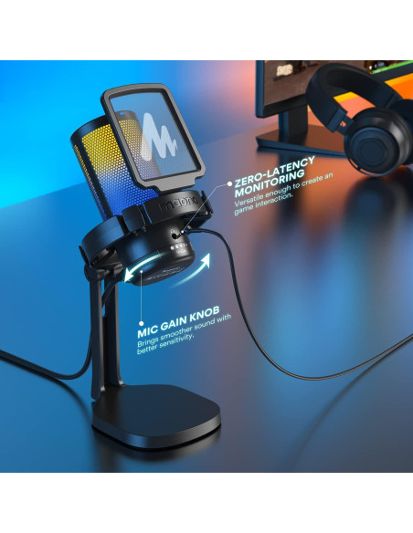 Micrófono USB MAONO DM20 para Gaming con RGB y Cancelación de Ruido