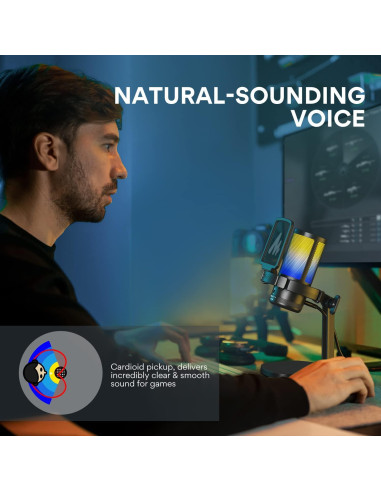 Micrófono USB MAONO DM20 para Gaming con RGB y Cancelación de Ruido