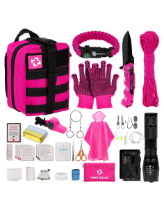 Kit de Supervivencia Vioview Rosa con Primeros Auxilios y Bolsa Molle