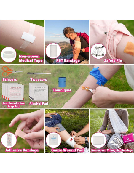 Kit de Supervivencia Vioview Rosa con Primeros Auxilios y Bolsa Molle