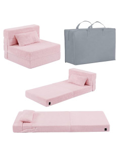 Sofá Cama Plegable para Niños Givjoy Rosa con Almohada