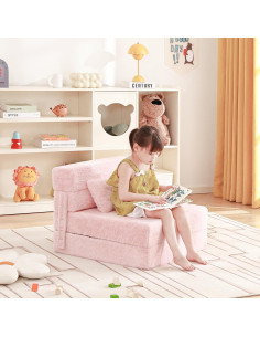 Sofá Cama Plegable para Niños Givjoy Rosa con Almohada 2