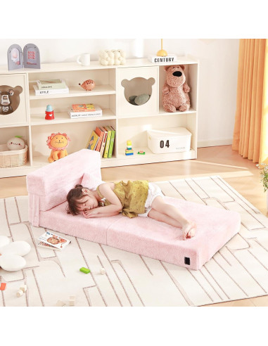 Sofá Cama Plegable para Niños Givjoy Rosa con Almohada