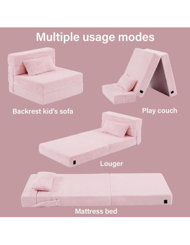 Sofá Cama Plegable para Niños Givjoy Rosa con Almohada