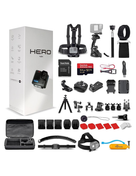 Cámara de Acción GoPro HERO Negra 4K 12MP Impermeable + Accesorios