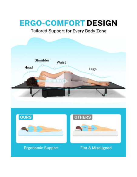 Cama de Camping Gonex Extra Ancha 80x190cm Soporta 158.76kg