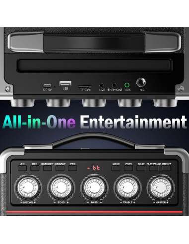 Máquina de Karaoke PPMIC Altavoz Bluetooth 3.98kg 2 Micrófonos