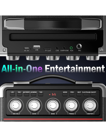 Máquina de Karaoke PPMIC Altavoz Bluetooth 3.98kg 2 Micrófonos