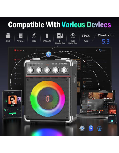 Máquina de Karaoke PPMIC Altavoz Bluetooth 3.98kg 2 Micrófonos