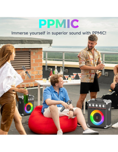 Máquina de Karaoke PPMIC Altavoz Bluetooth 3.98kg 2 Micrófonos