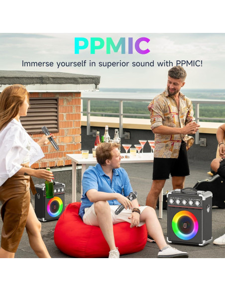 Máquina de Karaoke PPMIC Altavoz Bluetooth 3.98kg 2 Micrófonos