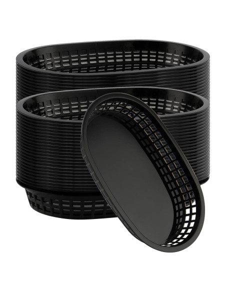 30 Cestas de Plástico Negras Ovaladas HEIHAK para Comida Rápida