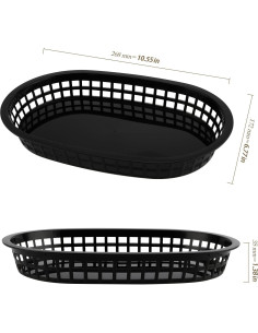 30 Cestas de Plástico Negras Ovaladas HEIHAK para Comida Rápida 2