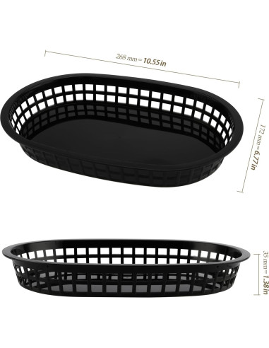 30 Cestas de Plástico Negras Ovaladas HEIHAK para Comida Rápida