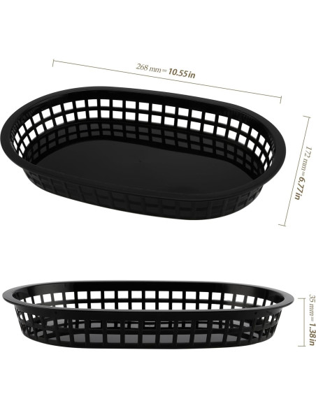 30 Cestas de Plástico Negras Ovaladas HEIHAK para Comida Rápida