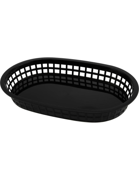 30 Cestas de Plástico Negras Ovaladas HEIHAK para Comida Rápida