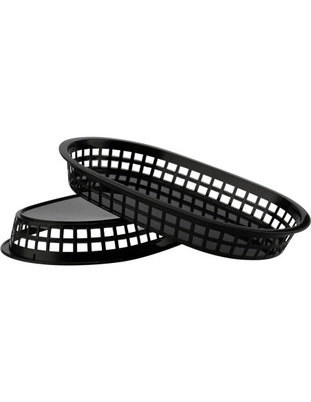 30 Cestas de Plástico Negras Ovaladas HEIHAK para Comida Rápida