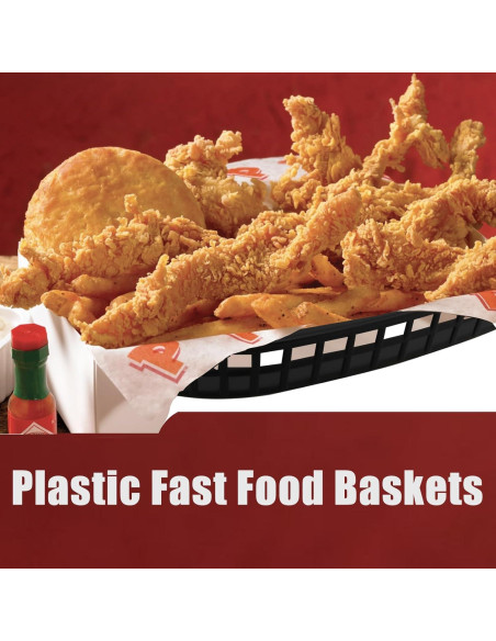 30 Cestas de Plástico Negras Ovaladas HEIHAK para Comida Rápida