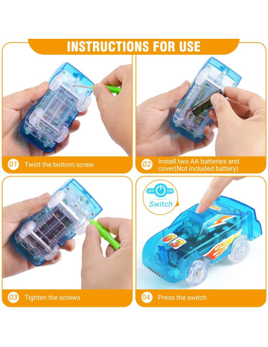 Coches de Pista de Reemplazo Save Unicorn con Luces LED - 4 Piezas