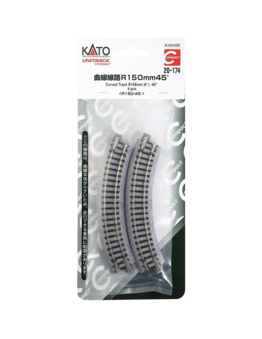 Pista Curva Kato UNITRACK 150mm 45 Grados N Gauge - 4 Piezas