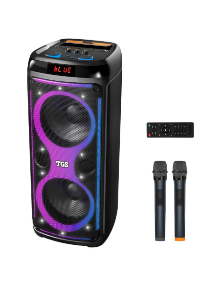 Máquina de Karaoke TGS 8" Bluetooth 120W 2 Micrófonos UHF