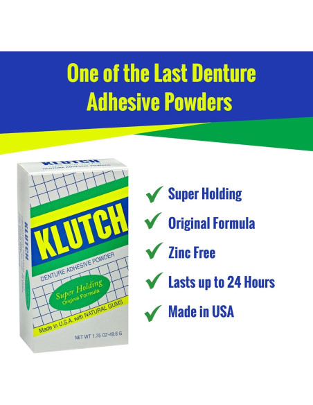 Klutch Polvo Adhesivo para Dentaduras Sin Zinc 49.6 g Klutch Polvo Adhesivo para Dentaduras Sin Zinc 49.6 g