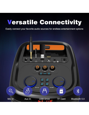 Máquina de Karaoke TGS 8" Bluetooth 120W 2 Micrófonos UHF