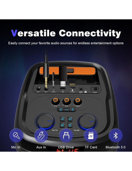 Máquina de Karaoke TGS 8" Bluetooth 120W 2 Micrófonos UHF