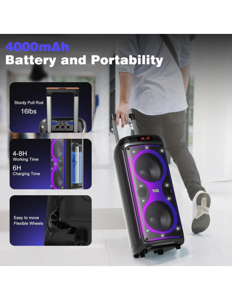 Máquina de Karaoke TGS 8" Bluetooth 120W 2 Micrófonos UHF