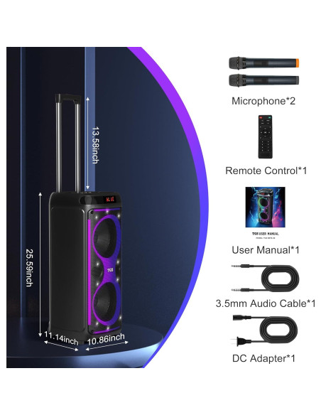 Máquina de Karaoke TGS 8" Bluetooth 120W 2 Micrófonos UHF