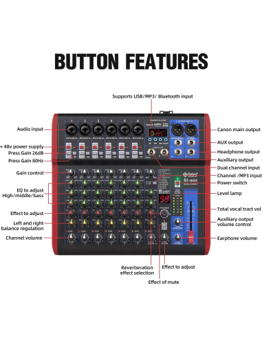 Mezclador de Grabación D Debra SI-8UX con 99 Efectos DSP