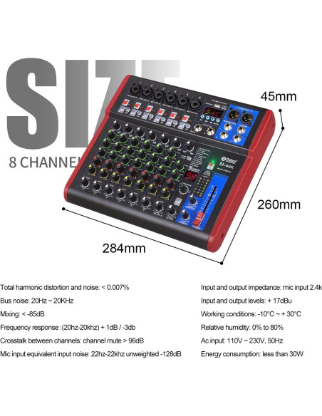 Mezclador de Grabación D Debra SI-8UX con 99 Efectos DSP