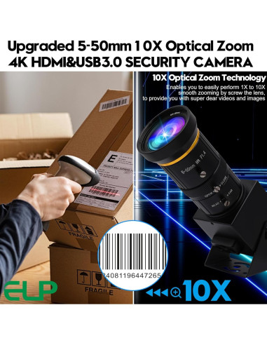 Cámara USB 4K ELP con Zoom Manual 10X 5-50mm HDMI