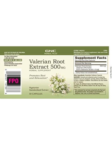 Extracto de raíz de valeriana GNC Herbal Plus 500 mg - 50 porciones
