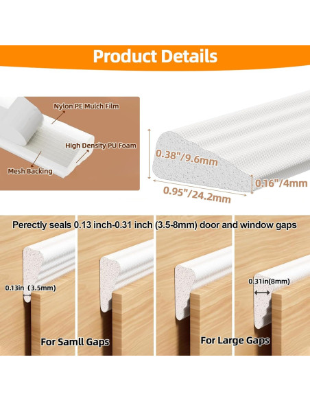 Tira de Aislamiento Jywtleey 9.8 Pies Blanco para Ventanas y Puertas