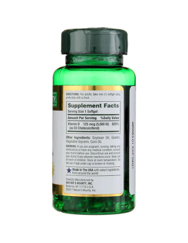 Suplemento de Vitamina D 5000 UI Nature's Bounty 100 cápsulas