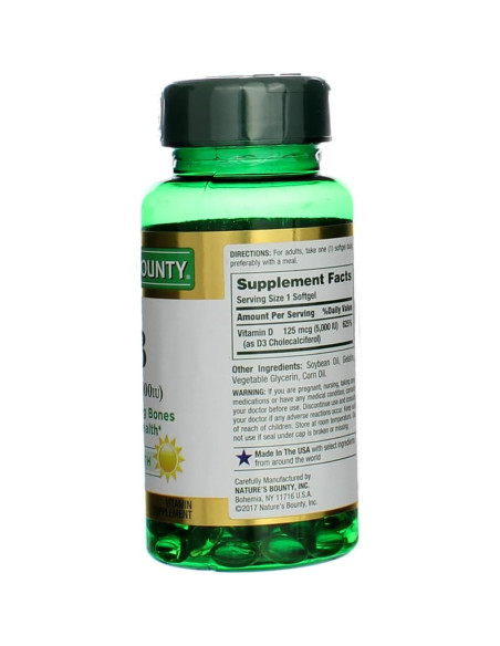 Suplemento de Vitamina D 5000 UI Nature's Bounty 100 cápsulas Suplemento de Vitamina D 5000 UI Nature's Bounty 100 cápsulas