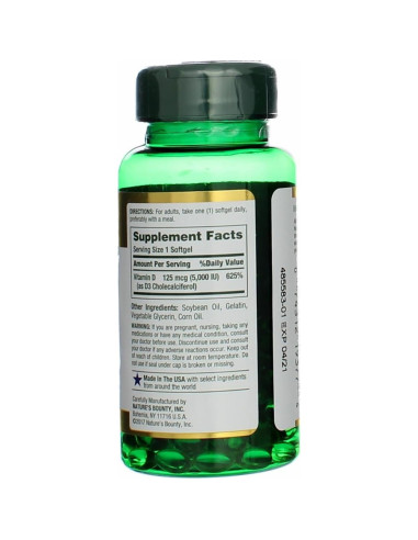 Suplemento de Vitamina D 5000 UI Nature's Bounty 100 cápsulas