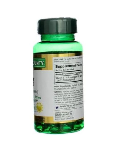 Suplemento de Vitamina D 5000 UI Nature's Bounty 100 cápsulas