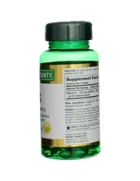 Suplemento de Vitamina D 5000 UI Nature's Bounty 100 cápsulas Suplemento de Vitamina D 5000 UI Nature's Bounty 100 cápsulas