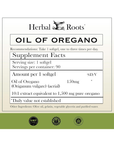 Aceite de Orégano Herbal Roots 150mg - 90 Cápsulas Blandas