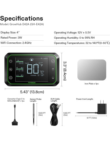 Controlador Ambiental VIVOSUN GrowHub E42A WiFi 1.18 kg