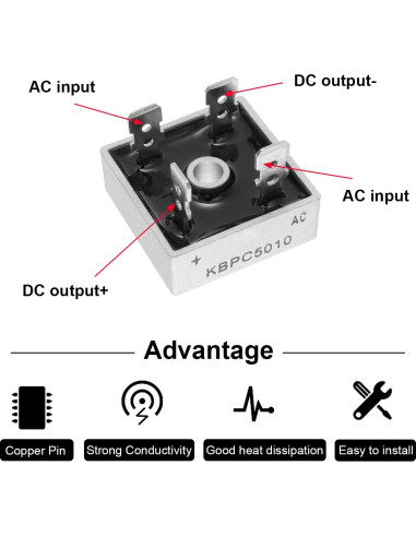 5 Pcs Diodo Rectificador Puente KBPC5010 50A 1000V Monofásico