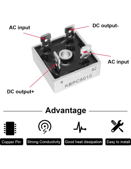 5 Pcs Diodo Rectificador Puente KBPC5010 50A 1000V Monofásico