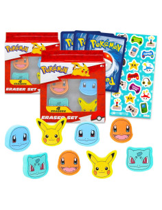 Conjunto de 8 Borradores Pokemon - Favores de Fiesta Multicolor