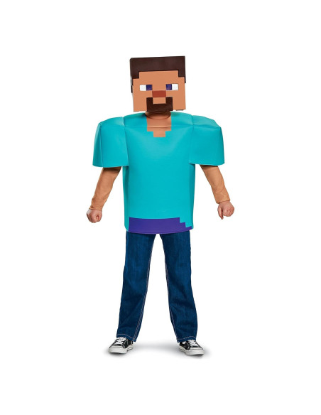 Disfraz Clásico de Steve Minecraft para Niños, Mediano 7-8 Años