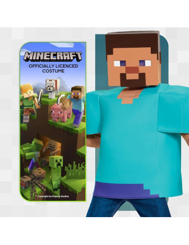 Disfraz Clásico de Steve Minecraft para Niños, Mediano 7-8 Años