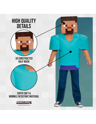 Disfraz Clásico de Steve Minecraft para Niños, Mediano 7-8 Años